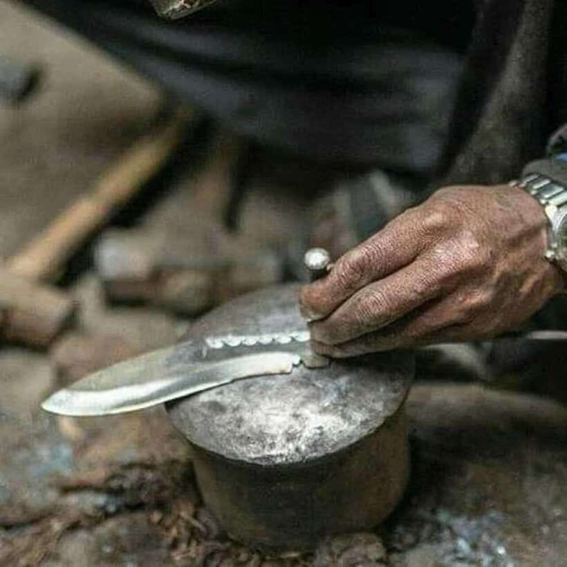 Knife Khukuri Making Workshop - Watching the expert finish the knife